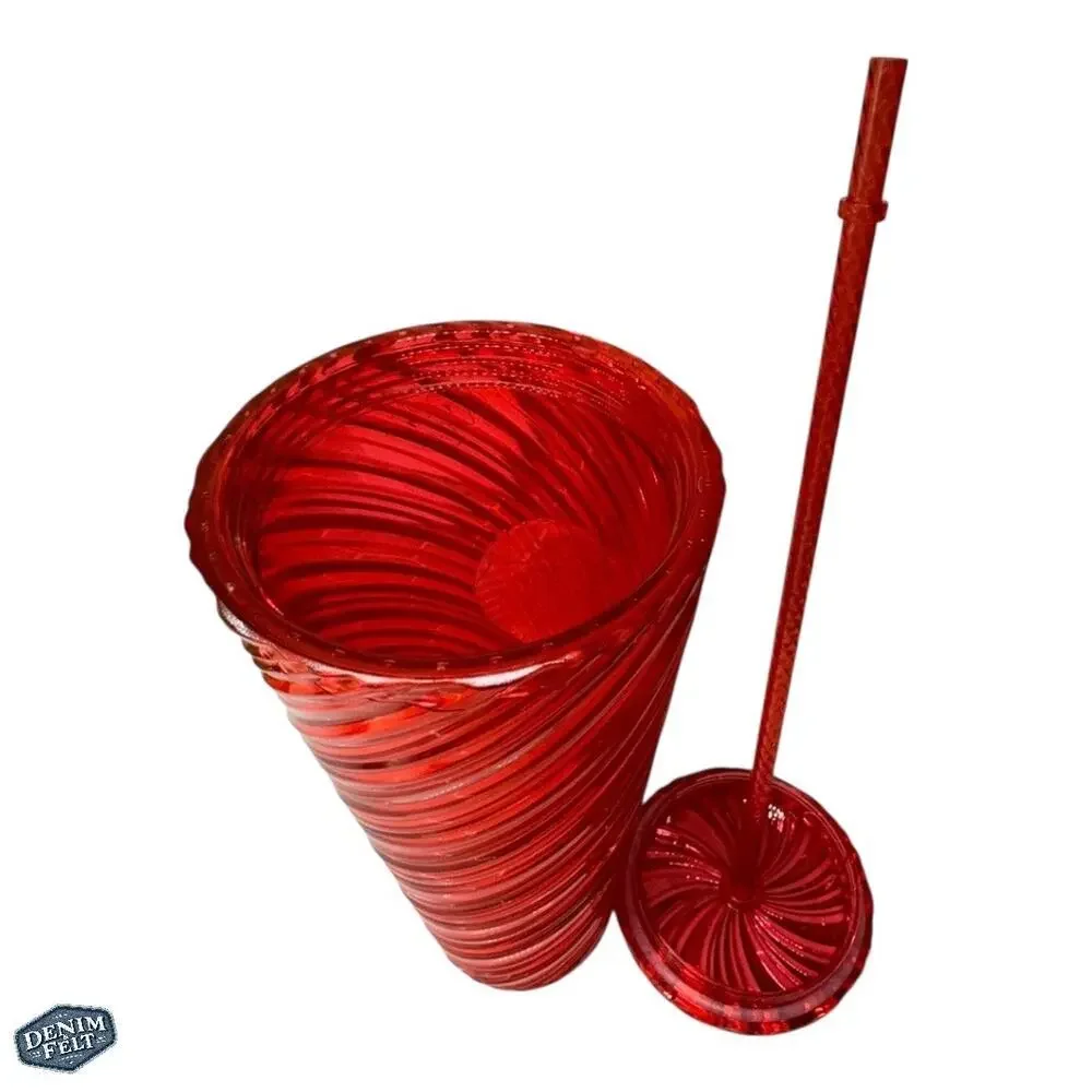 Starbucks Red‎ Swirl Plastic Cold Cup w/ Lid & Straw | 24 OZ | NEW!!